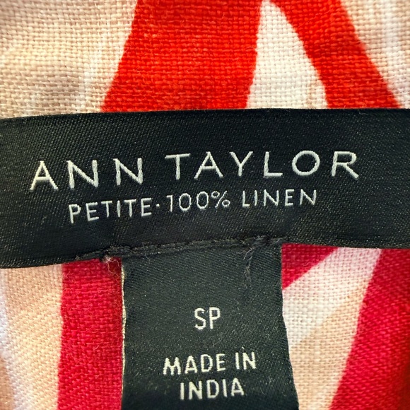 Ann Taylor Red and Orange Leaf Print Button-Down Linen Shirt - Size SP - Picture 3 of 4